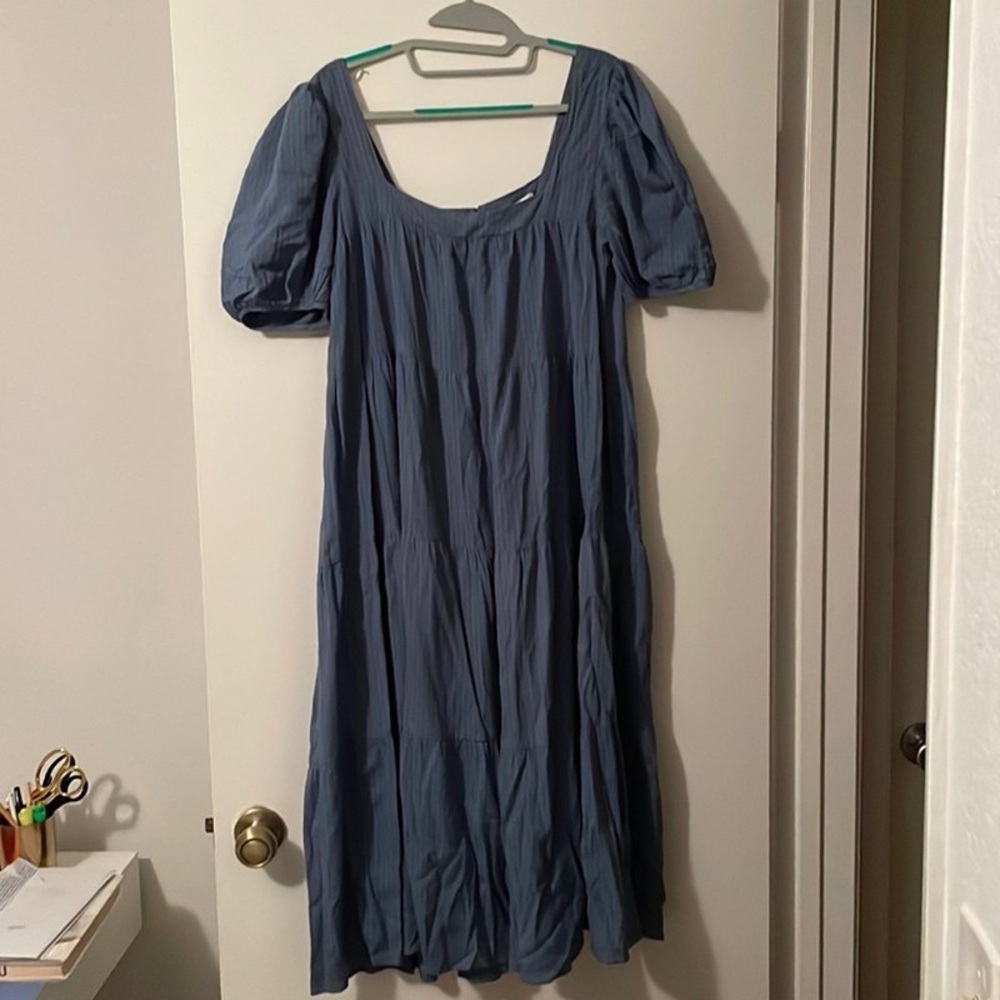Emory Park Blue Midi Dress with Puff Sleeves